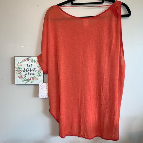 Free People Red/Orange Linen Blend 1 Shoulder Loose Lightweight Top  Small - Picture 9 of 10